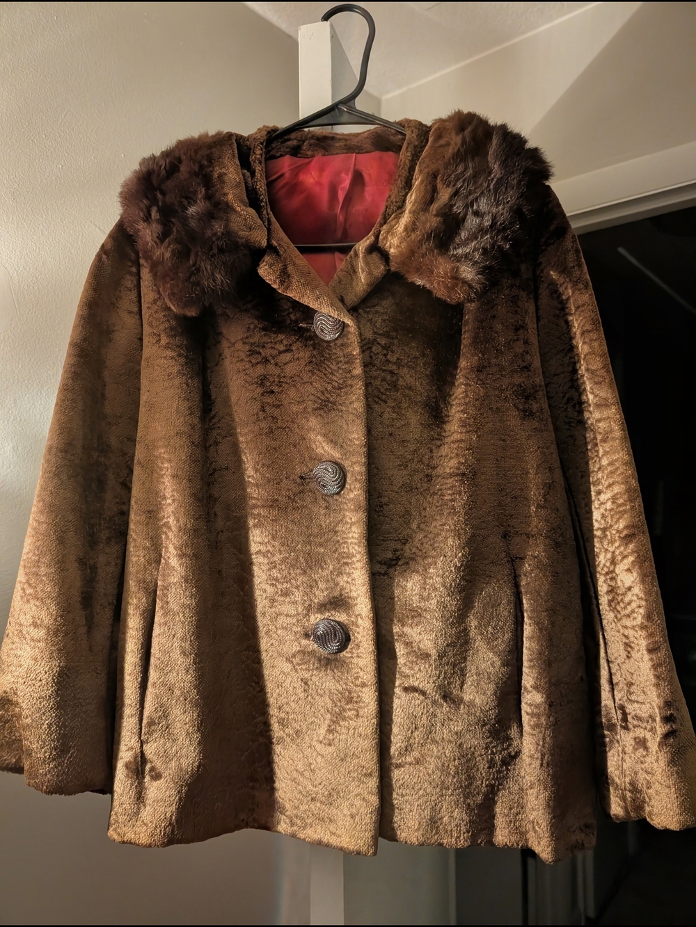 Faux Fur Teddy Jacket With Silk Lining And Fur Neck Piece